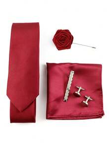 ZONFAZ 5pcs/Set Men's Business Formal Tie & Handkerchief & Cufflinks & Lapel Pin & Tie Clip Combo Suit, Wedding & Party Essentials