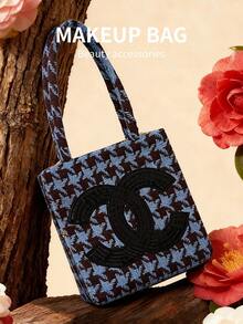 CHANEL Fashionable Tweed Soft Wool Sequin Decor Handbag, Knitted Design, Women's Handbag - Fashion Accessory, Perfect For Women's Casual Chic Outfits