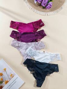 5pcs/Pack Women's Lace Elegant & Comfortable Low-Rise Panties - Multicolor - View 2