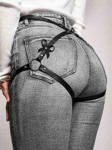 Women's Plus Size Belt, Punk Butt Harness Garter With Bow And Thigh Straps, Rave Outfit Thigh Harness, Women Sexy Lingerie Accessories. - màu đen - Xem 3