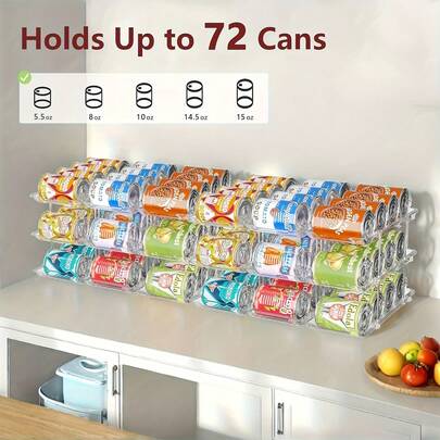 3-Tier Can Organizer Rack For Pantry Fridge 36-Capacity Stackable Rolling Soda Can Storage, Clear Plastic, Space-Saving Automatic Rolling Canned Food Organizer (3 Sets)