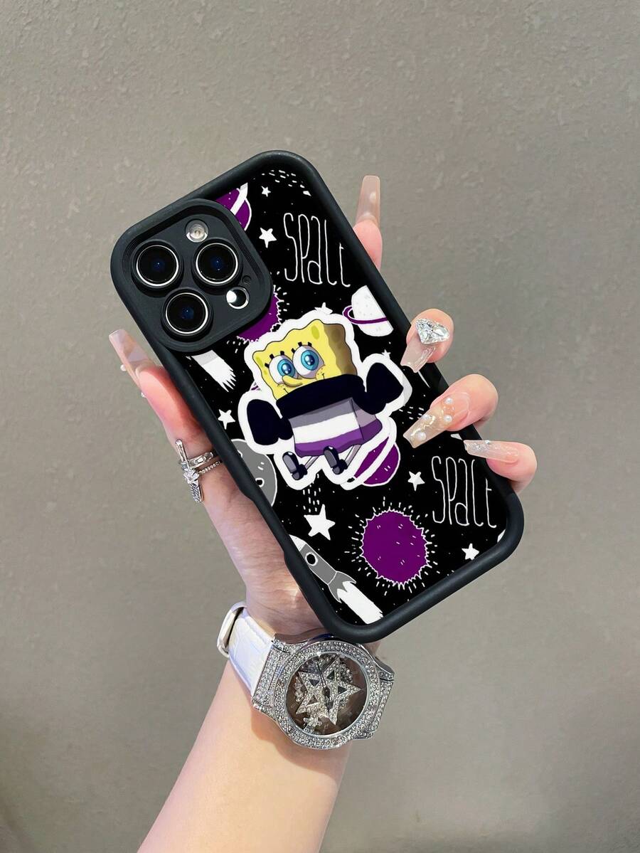 1pc Fashionable Creative Rocket & Starry Spongebob Cartoon Painted Pattern Shock-Proof Phone Case Cover Compatible With Samsung/Apple 17/16/15/14/13/12/11 Pro Max/12 Pro/14 Plus And Other Models - Multicolor - View 1