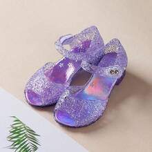 Princess Jelly Flats - Bright Blue Crystal Sandals, Breathable Rubber Sole, Square Toe Design, Suitable For Birthday Parties And Everyday Wear, Casual Shoes | Crystal Embellished Shoes | Lightweight Footwear - Purple - View 8