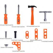 儿童建筑工具箱玩具套装，包含玩具钻头、拆卸工具和螺丝刀，培养儿童动手能力，模拟维修工具，可用于修理家用玩具，拼装玩具，男孩女孩皆宜的礼物，圣诞礼物 - 橘色 - 查看 4