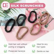 QY- 6Pcs Mulberry Silk Slip Skinny Hair Scrunchies - 22 Momme Pure Silk Ponytail Holders For Women And Girls Color 02 -3788 - blackbrown - 查看 5