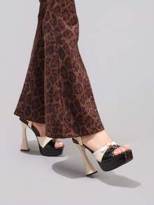 Fashionable Color Block Waterproof Platform High Heel Sandals, Sexy Party Shoes, Open Toe Stiletto Heels - Apricot - View 8