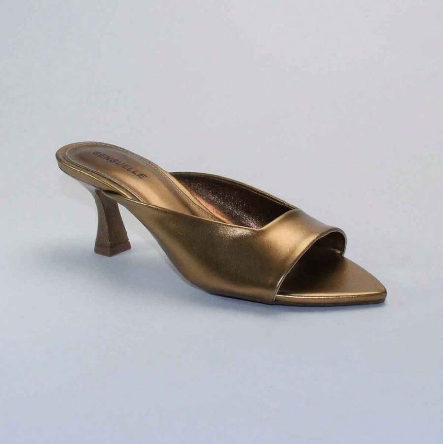 Women's Mule Sandal With Pointed Toe, Leaf Design, Low Heel, V-Shaped Cup, Comfortable, Lightweight, And Soft. - Đồng - Xem 1