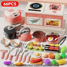 33pcs/44pcs/66pcs/76pcs Children Kitchen Playset, Suitable For Boys And Girls, Includes Cooking Utensils, Mini Stove, Rice Cooker, Fruits, Mixing, Stir-Frying, Cutting Vegetables And Musical Tableware Simulation