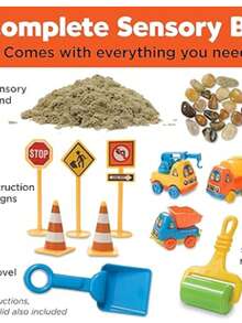 Creativity for Kids Sensory Bin: Juego de zona de construcción, actividades de aprendizaje preescolar, juguetes de excavadora para niños de 3 a 5 años en adelante, juguetes al aire última intervensión - Caqui - Ver 6