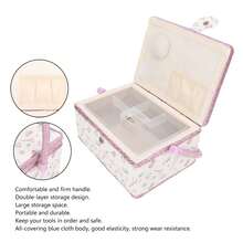 Cesta de costura vintage, organizador de caja de almacenamiento de agujas de hilo artesanal de tela para el hogar - Rosa - Ver 2