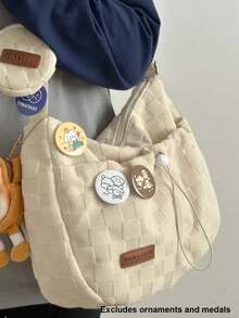 Túi đeo chéo phong cách Harajuku sang trọng - Dung tích lớn, màu trơn và họa tiết kẻ caro, dây đeo có thể điều chỉnh, túi xách thời trang cao cấp dành cho nữ sinh đi học. - Nhiều màu - Xem 4