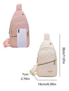Versatile And Stylish Quilted Checkered Women's Crossbody/Chest Bag Features A New Multi-Layered Embroidered Design And A Large Capacity. Ideal For Outdoor Casual Wear, It Includes A Specially Designed Headphone Jack At The Top For Listening To Music While Walking. Breathable And Water-Resistant, It's Perfect For Daily Commutes And Outdoor Activities. - White - View 2