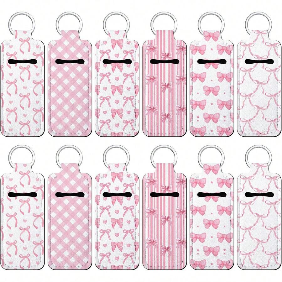12 Pieces Lipstick Holder Keychain Bulk Cute Pocket Lipstick Holder Keychain Backpack Wallet Accessories, Pink - 粉紅色蝴蝶結 - 查看 1