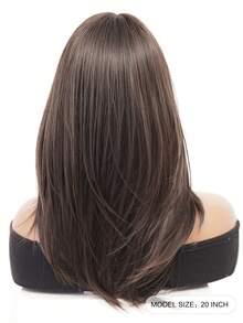 XOUJE 20英寸深棕色直发层次刘海假发，女士柔软易造型合成纤维假发，完美适用于日常佩戴、简约优雅、派对、工作、角色扮演和节日庆典。 - 棕色 - 查看 4