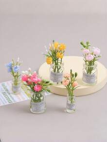 可爱花卉花瓶套装桌面装饰，办公配件，减压摆件，迷你桌面装饰，电脑显示器，办公空间（管道、机器、办公桌，临时礼物）房间装饰家居装饰摆件家居微缩物件人造花束 - 彩色 - 查看 4