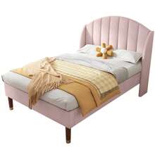 Upholstered Bed 90*200 With Slatted Base And Headboard, Youth Bed, Single Bed, Wooden Slat Support, Easy Assembly, Velvet, Pink - Pink - View 2