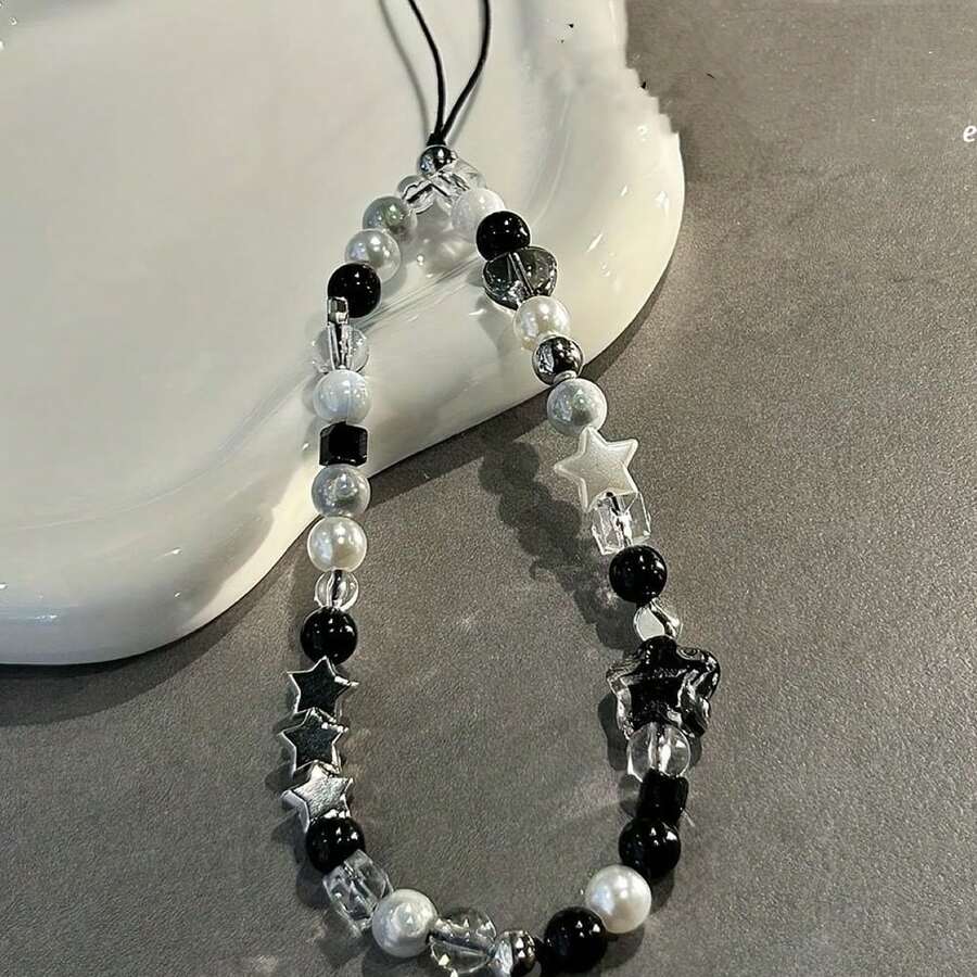 One Cool Black Phone Lanyard, Beaded CCD Camera Anti-Loss Strap, Mobile Case Accessory With Backpack Keychain Pendant - 彩色 - 查看 1