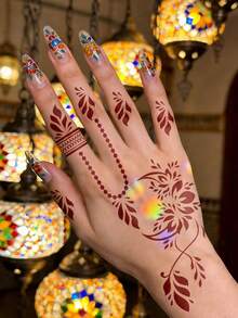 2 Stücke florale Perlen-Ketten dekorative Muster Tattoo Schablonen - exquisite hohle wunderschöne Strukturen, wiederverwendbar, geeignet für individuelle temporäre Tattoos, passend für Party & tägliche Körperdekoration, einfach eigene kreative Tattoo-Looks erstellen - Schwarz - Übersicht 3