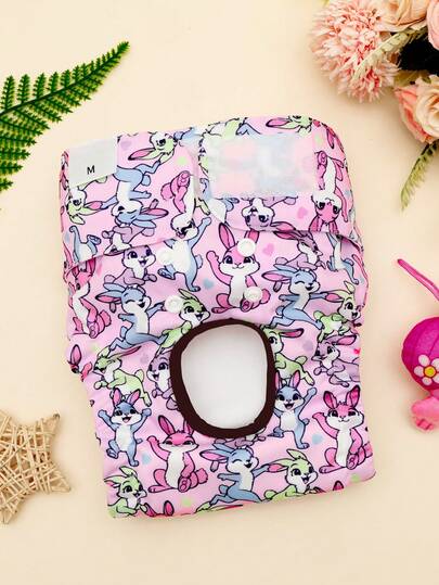 1pc Rabbit Print Female Dog Sanitary Pants, Washable Dog Diaper, Designed For Female Dogs, Reusable 3 Times, Heat-Resistant Dog Training Pants, Suitable For All Small Breeds And Puppies