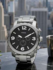 Fossil Đồng hồ nam JR1353, dây da đen và thép không gỉ, máy quartz, mặt số analog. - Bạc - Xem 6