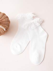 1 Pair Girls' Mesh Lace Trim Ankle Socks, Lightweight Princess Style, Spring/Summer - Multicolor - View 25