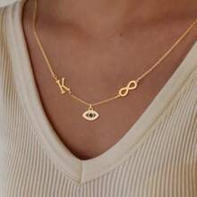 1pc Classic Fashion Initial Infinity Symbol Eye Pendant Golden Stainless Steel Chain Necklaces For Women - Yellow Gold - View 1