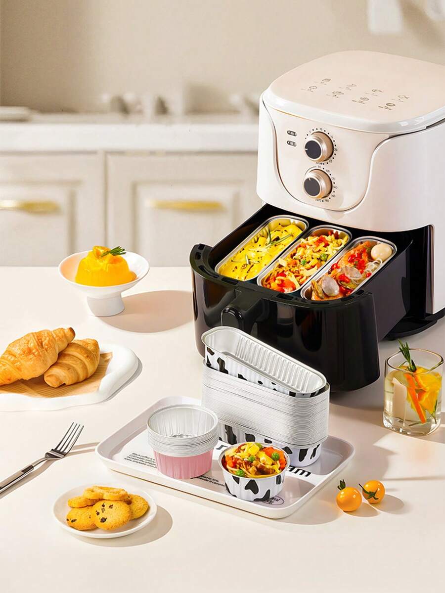 20pcs Air Fryer Tinfoil Bowls, Aluminum Foil, Reusable, Household Oven Cake, Baking Mold, Tinfoil Box, Cup - Multicolor - View 1