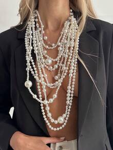 1件波西米亚风多层仿珍珠时尚女士十字链项链，奢华复古夸张项链，适合日常、节日、派对等场合，百搭珠宝，女士礼物之选 - 項鍊 - 查看 13