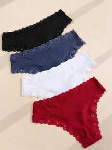 4pcs Comfortable Striped Lace Thongs Sexy Lingerie,Seamless - Multicolor - View 5