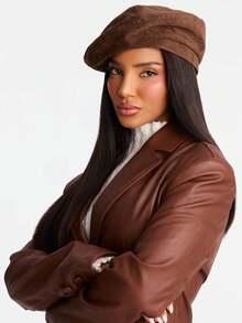 1pc New Versatile Suede Beret Hat, Retro Brown Beanie Cap, Fashionable British Style Artist Hat For Women, Autumn/Winter - Multicolor - View 2