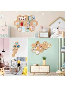 1/4 Piece Hexagon Cork Sticker, Self-Adhesive Cork Tile, Hexagon Cork Board, Mini Wall Bulletin Board, DIY Decorative Postcard Wall Cork Board, Bulletin Board, Message Board - Multicolor - View 6