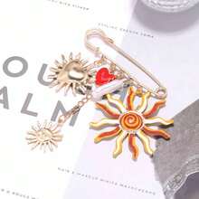 1件时尚太阳心形多功能胸针别针，包包配饰 - 潮流太陽愛心吊墜胸針 - 查看 6