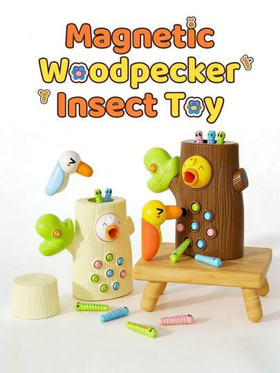 1Set Magnetic Woodpecker Doctor Insect Catching Toy - 3+ Years Old Kids Parent-Child Interactive Desktop Game, Enhances Hand-Eye Coordination & Focus, Early Education Puzzle Toy