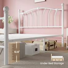 SHA CERLIN 14 Inch Twin/Full/Queen/King Size Metal Platform Bed Frame With Heart Shaped Headboard/Footboard, Under Bed Storage, Noise Free Mattress Foundation, No Box Spring Needed, Easy Assembly, White - trắng - Xem 4