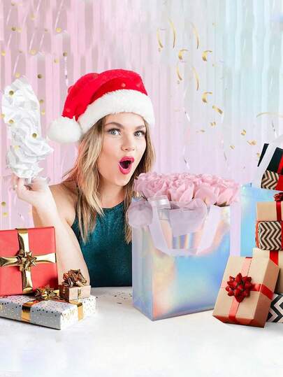 10 piezas de bolsas de regalo reutilizables con asas de láser plateado, bolsas de compras adecuadas para damas de honor, fiestas de cumpleaños, bodas, despedidas de soltera, regalos de Navidad, regalos del Día de San Valentín