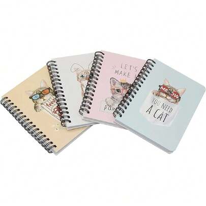 Spiral Notebook, 4 Pcs A6 Cat Design Thick Hardcover 8 Ruled 4 Color 80 Sheets -160 Pages Journals For Study And Notes (4 Pcs Cat, A6),39982074