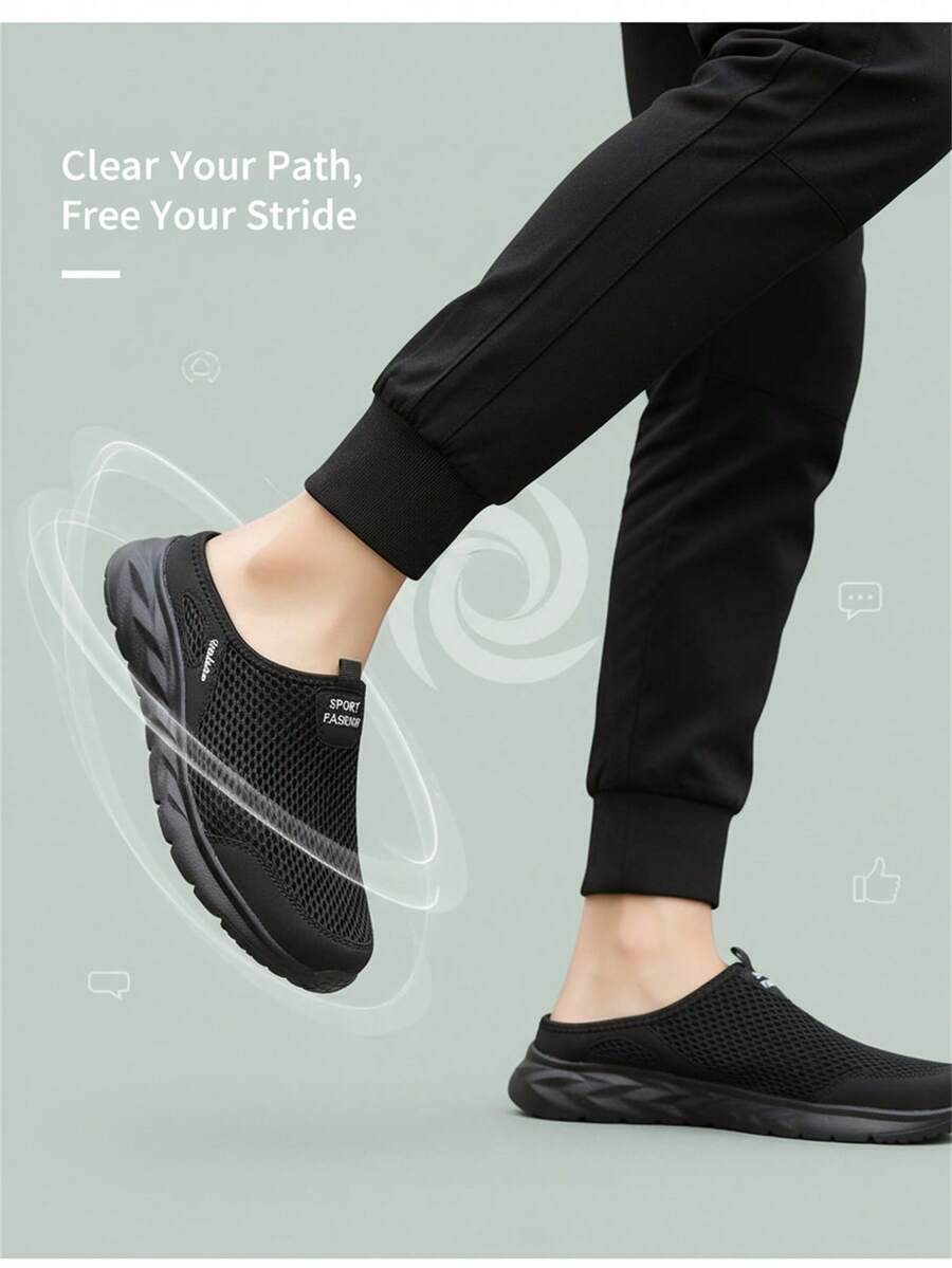 1 Pair Men's Breathable Mesh Slip-On Athletic Casual Travel Shoes, Lightweight And Comfortable (Size Runs Small, Order One Size Up) - All Black - View 1