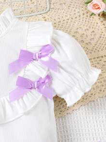 2 Stück Kleinkind Mädchen elegantes Schulstil Kurzarm Top + Tüllrock Set, leicht für den Sommer - Violett - Übersicht 4