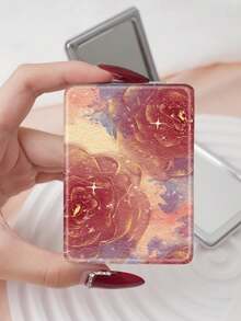 1pc Floral Compact Makeup Mirror, Lightweight, Foldable, Portable, PU Leather, Suitable For Travel, Gatherings, Work, School, All Ages - Multicolor - View 17