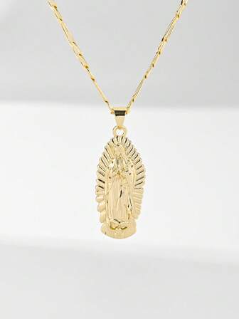 1pc Classic European Style Copper Inlaid Zirconia Small Guadalupe Virgin Mary Pendant Necklace, Limited Edition, Suitable For Christmas/Thanksgiving/Halloween/Mother's/Valentine's Day Gifts For Couples/Friends/Godparents, Catholic First Communion, Gifts, Daily And Holiday Wear For Prayer