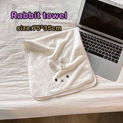 1 件卡通兔子图案珊瑚绒干发帽，超强吸水速干，不掉毛，适合女士和女孩