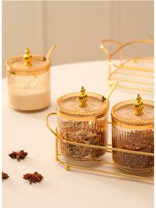 3PCS/Set Luxury Seasoning Jar Kitchen Storage Multifunctional Oil Salt & Spice Container Set With 3 Jars And A Spoon For Home Kitchen For Salt, Coffee Bean - Multicolor - View 6