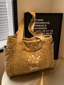 (Embroidered Custom) 1pc New Upgraded Constellation Women Tote Bag, Large Capacity Travel Backpack, Customizable Name, Zipper Closure, Thick Padding, Minimalist & Versatile, Casual Commute, Perfect Gift - Multicolor - View 5