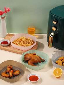 1pc Reusable Non-Stick Silicone Air Fryer Basket Liner, Replacement Baking Tray For Air Fryer, Rectangular Air Fryer Baking Tray, Easy To Clean - Multicolor - View 7