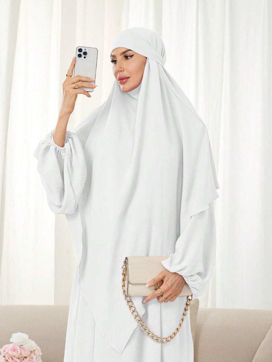 2pcs Set: Khimar Hijab Prayer Headscarf + Loose Comfortable Abaya Clothing, Suitable For Women's Daily Wear And Prayer, All Season,Beach,Holiday - Multicolor - View 1