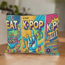 Mattel 韩流主题化妆包 - 多功能旅行洗漱收纳包，印有韩流主题图案，韩剧粉丝礼物，小巧便携，适合演唱会、生日等场合。 - 彩色 - 查看 3