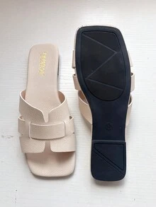 Women's Flat Slide Sandals, Square Toe, Floral Pattern, Fashion Wear With Dresses, Summer