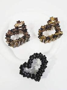 3pcs Vintage Floral Heart/Heart-Shaped Hair Clips - Hair Pins, Elegant Matte Black/Brown/Coffee Floral Design Hair Clips, Leopard Print Flower Hair Claw Clips, Suitable For Valentine's Day Gift - Daily Use Hair Accessories