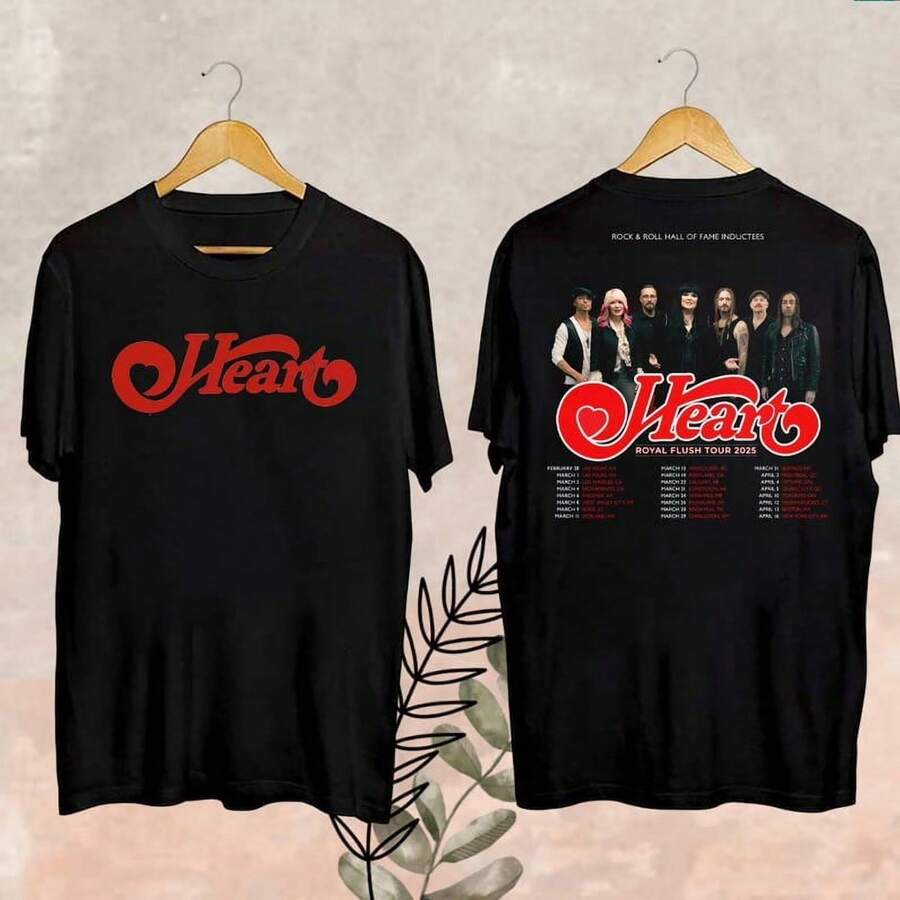 2025 Heart Band Royal Flush Tour T-Shirt, Rock Band Heart 2025 Tour Shirt, Heart Band Fan Gift,Black Color,Size 2XL - 黑色 - 查看 1