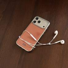 简约韩版橙色条纹手机壳,兼容 17 Pro Max、16 Pro Max、15 Pro、14、13,可爱时尚的手机保护套 - 亮橙色 - 查看 4